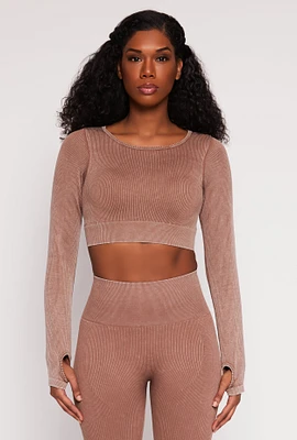 Womens Daisy Ribbed Knit Long Sleeve Crop Top,