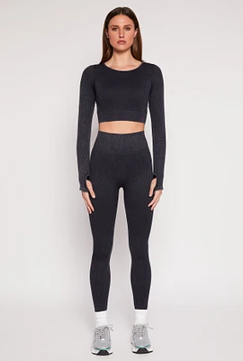 Womens Daisy Ribbed Knit Active Leggings,