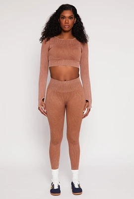 Womens Daisy Ribbed Knit Active Leggings,