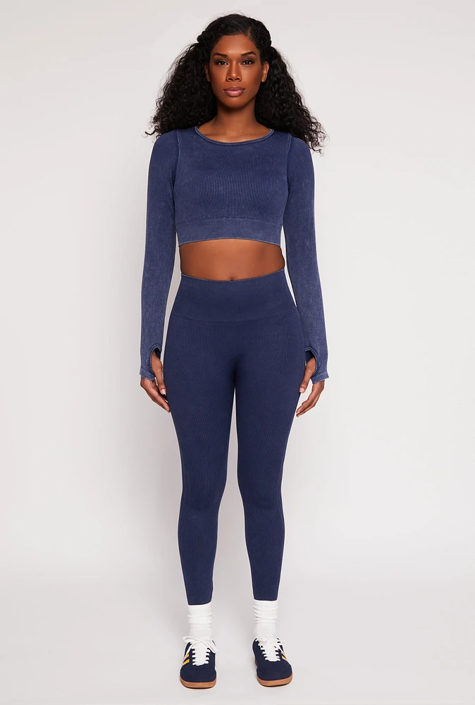 Womens Daisy Ribbed Knit Active Leggings,