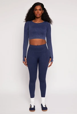 Womens Daisy Ribbed Knit Active Leggings,