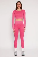 Womens Daisy Ribbed Knit Active Leggings, Pink, Size S
