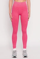 Womens Daisy Ribbed Knit Active Leggings, Pink, Size S