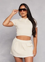 Womens Daisy Contrast Trim Cropped Polo Shirt, Beige, Size L