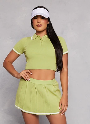 Womens Daisy Contrast Trim Cropped Polo Shirt, Green, Size L