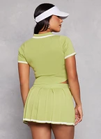 Womens Daisy Contrast Trim Cropped Polo Shirt, Green, Size L