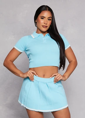 Womens Daisy Contrast Trim Cropped Polo Shirt, Blue, Size S