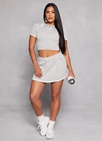 Womens Daisy Contrast Trim Pleated Tennis Skirt, Grey, Size S