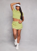 Womens Daisy Contrast Trim Pleated Tennis Skirt, Green, Size L
