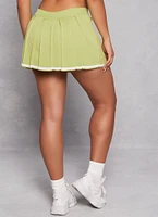 Womens Daisy Contrast Trim Pleated Tennis Skirt, Green, Size L