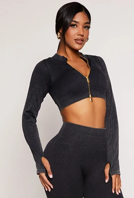 Womens Daisy Ribbed Knit Cropped Track Jacket,