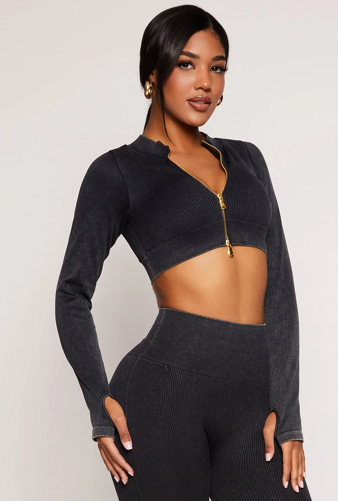 Womens Daisy Ribbed Knit Cropped Track Jacket,