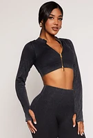 Womens Daisy Ribbed Knit Cropped Track Jacket,