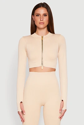 Womens Daisy Ribbed Knit Cropped Track Jacket,