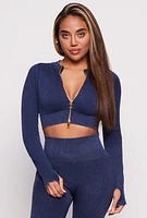 Womens Daisy Ribbed Knit Cropped Track Jacket, M