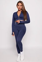 Womens Daisy Ribbed Knit Cropped Track Jacket, M