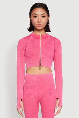 Womens Daisy Ribbed Knit Cropped Track Jacket,