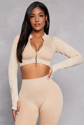 Womens Daisy Ribbed Knit Cropped Track Jacket,