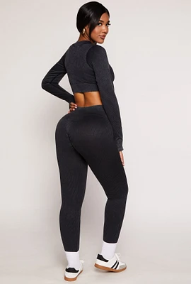 Womens Daisy Ribbed Knit High Waist Leggings,