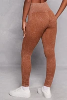 Womens Daisy Ribbed Knit High Waist Leggings, Brown,