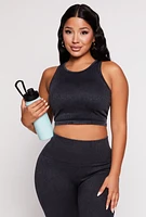 Womens Daisy Acid Wash Ribbed Crew Neck Tank Top, Black, Size M