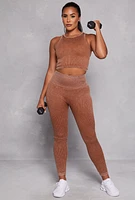 Womens Daisy Acid Wash Ribbed Crew Neck Tank Top, Brown, Size S