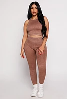 Womens Daisy Acid Wash Ribbed Crew Neck Tank Top, Brown, Size S
