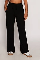 Womens Daisy Ribbed Knit Wide Leg Pants,