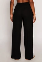 Womens Daisy Ribbed Knit Wide Leg Pants,