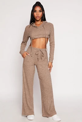 Womens Daisy Ribbed Knit Wide Leg Pants,