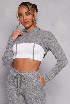 Womens Daisy Ribbed Knit Hooded Shrug, Grey,