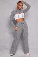 Womens Daisy Ribbed Knit Hooded Shrug, Grey,