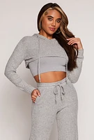 Womens Daisy Ribbed Knit Hooded Shrug, Grey,