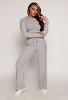 Womens Daisy Ribbed Knit Hooded Shrug, Grey,