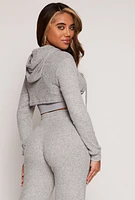 Womens Daisy Ribbed Knit Hooded Shrug, Grey,
