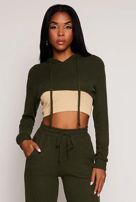 Womens Daisy Ribbed Knit Hooded Shrug, Green, Size M