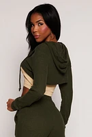 Womens Daisy Ribbed Knit Hooded Shrug, Green, Size M