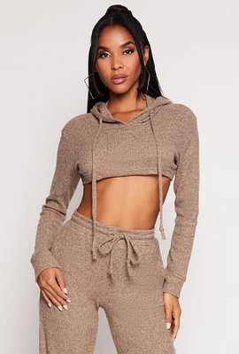 Womens Daisy Ribbed Knit Hooded Shrug, Brown, Size L