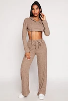 Womens Daisy Ribbed Knit Hooded Shrug, Brown, Size L