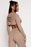 Womens Daisy Ribbed Knit Hooded Shrug, Brown, Size L