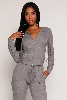Womens Daisy Brushed Knit Zip Front Hoodie, Grey, Size S
