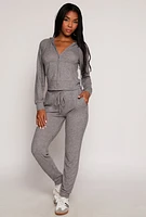 Womens Daisy Brushed Knit Zip Front Hoodie, Grey, Size S