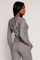 Womens Daisy Brushed Knit Zip Front Hoodie, Grey, Size S