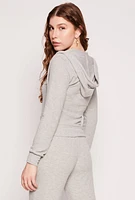 Womens Daisy Brushed Knit Zip Front Hoodie, Grey,