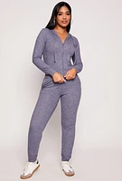 Womens Daisy Brushed Knit Zip Front Hoodie, Blue, Size S