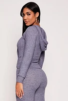 Womens Daisy Brushed Knit Zip Front Hoodie, Blue, Size S