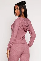 Womens Daisy Brushed Knit Zip Front Hoodie, Burgundy, Size S
