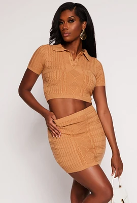 Womens Daisy Cable Knit Cropped Polo Shirt,