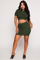 Womens Daisy Cable Knit Cropped Polo Shirt, Green, Size S
