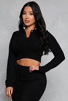 Womens Daisy Cable Knit Cropped Polo Sweater, L